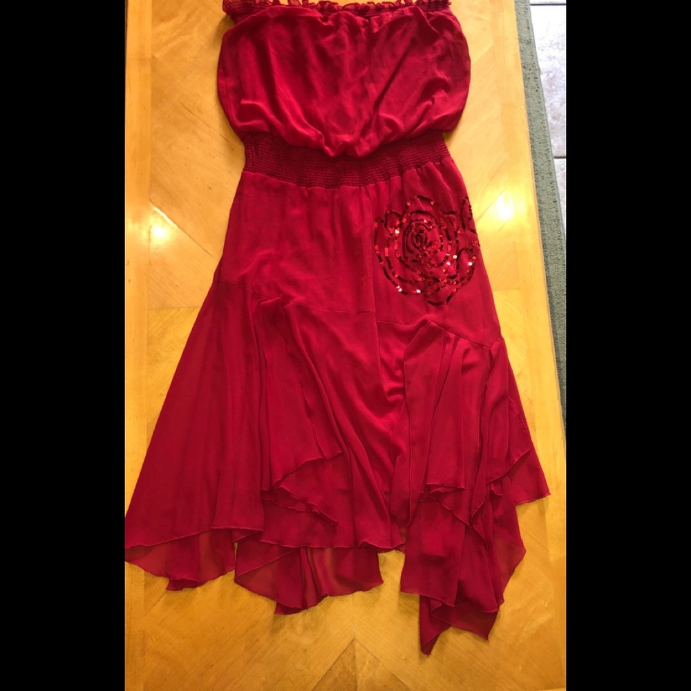Fancy Red Strapless Dress